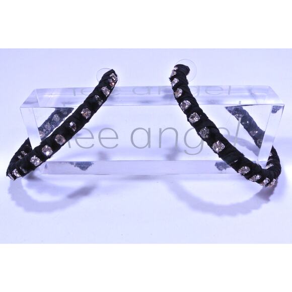 Neiman Marcus Lee Angel Women's Black Wrapped Crystal In and Out Hoops NWT 168 - Picture 1 of 10